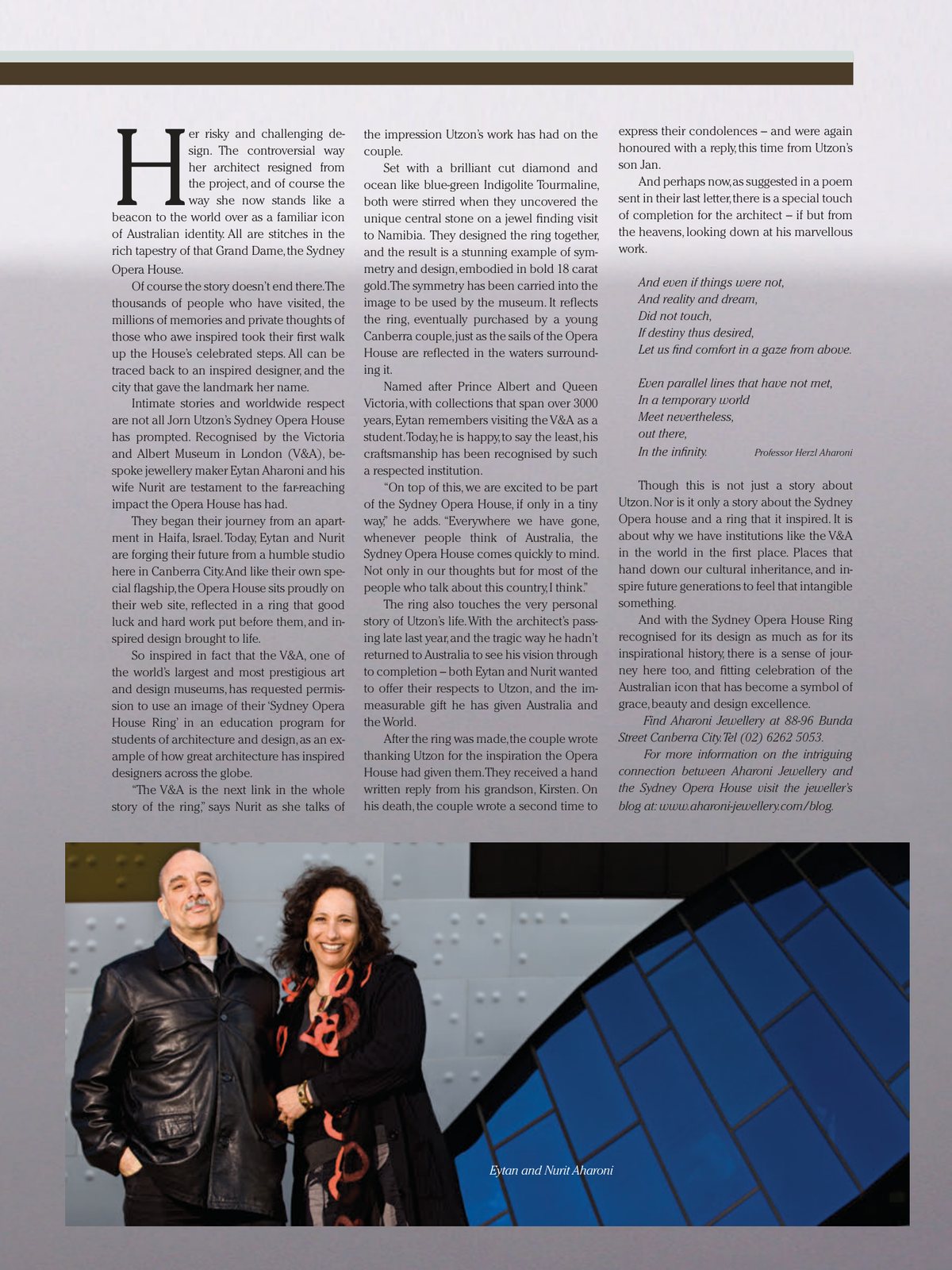 Capital Magazine feature, second page, with a portrait of Eytan and Nurit Aharoni