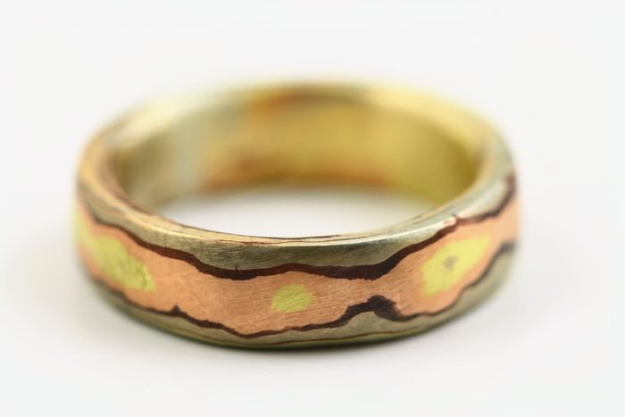 Wide Mokume Gane band: a wide Mokume Gane band