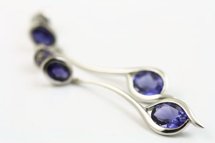 Iolite drops: Iolites set in 18 karat white gold