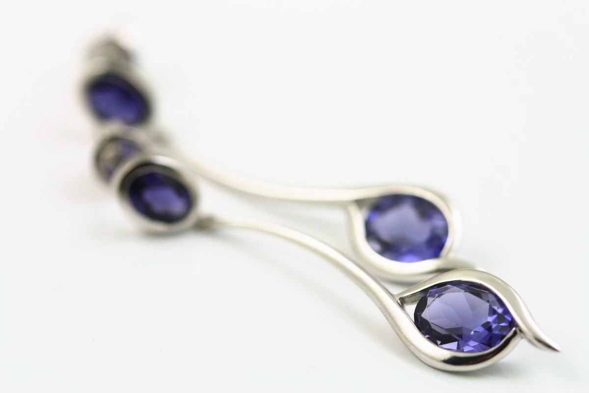 Iolite drops: Iolites set in 18 karat white gold
