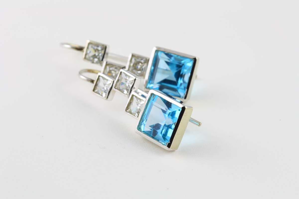 Topaz drops: blue Topaz and diamonds set in 18 karat white gold