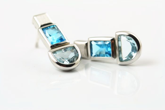 Topaz earrings: blue Topaz set in 18 karat white gold