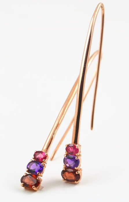 Garnet long drops: Garnets and Amethysts set in 18 karat rose gold