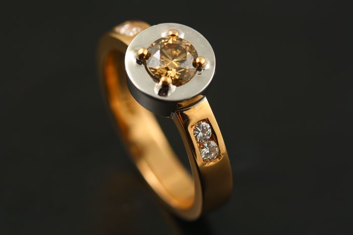 Champagne ring: champagne diamond and diamonds set in 18 karat rose and white gold