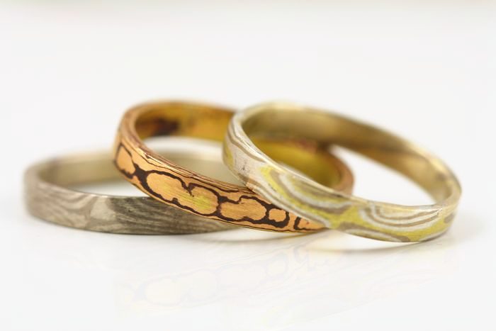 Thin Mokume Gane bands: Mokume Gane bands with gold