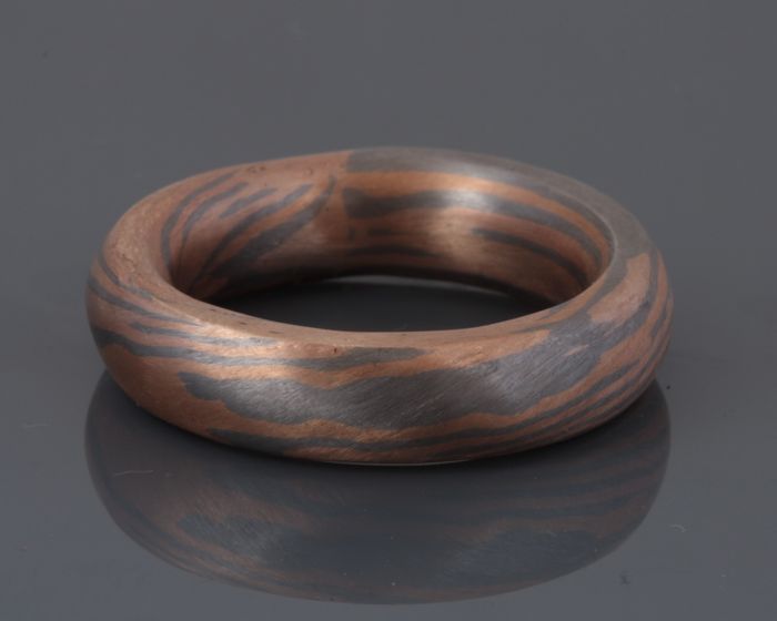 Wood-grain band: Mokume Gane, copper with silver