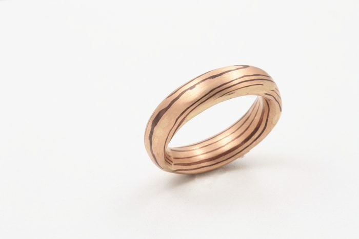 Slim Mokume Gane band: Mokume Gane, rose gold with silver