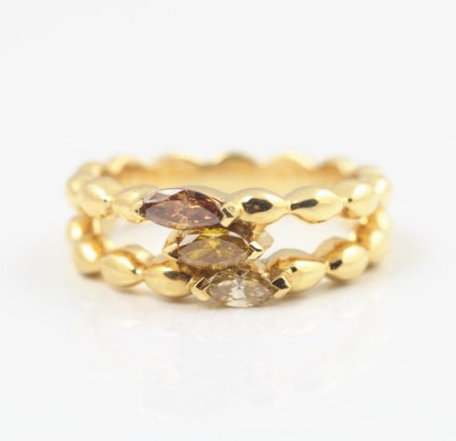 Champagne diamond pebble rings: champagne diamonds set in 18 karat yellow gold