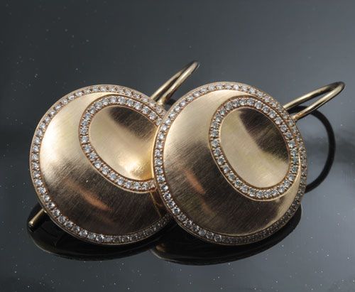 Diamond disc earrings: diamonds set in 18 karat rose gold